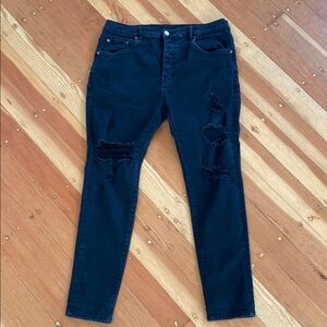 Purple Brand Mens P002‎ Dropped Fit Mid Rise Slim Leg Black Distressed Jeans 38